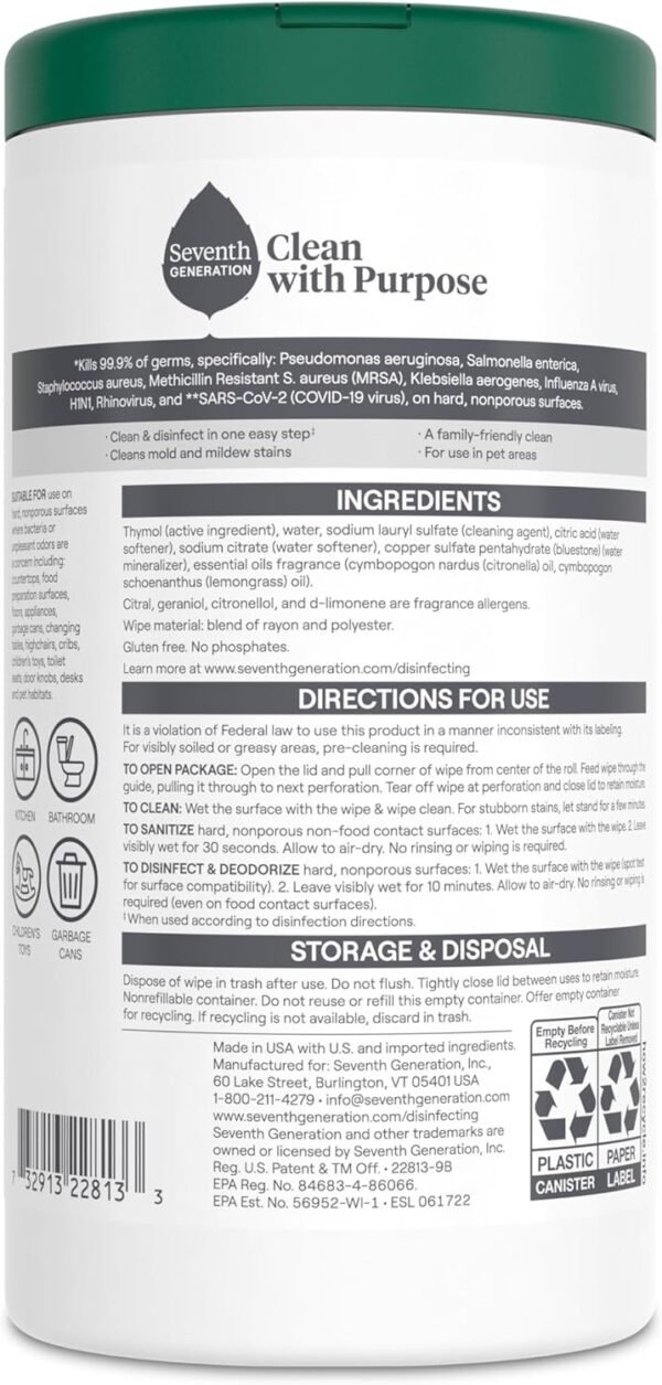 Seventh Generation Disinfecting Wipes Lemongrass Citrus Review Kills 99.99% Germs