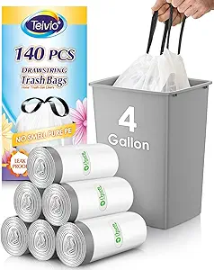 Review of Teivio 4 Gallon Drawstring Trash Bags Small White Liners Durable Strength