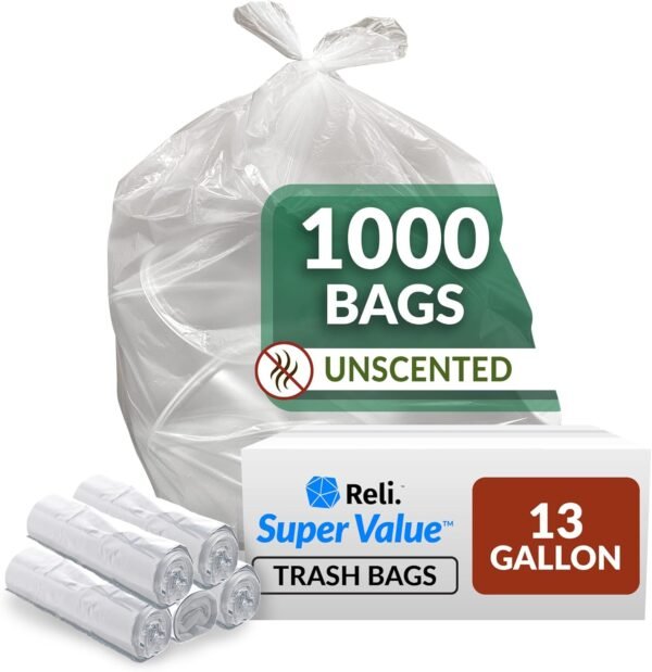 71aqU6WmyL._AC_SL1500_ Review of Reli SuperValue 13 Gallon Trash Bags Bulk Clear Kitchen Can Liners