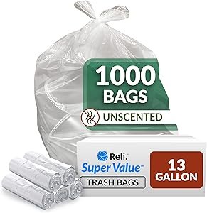 Review of Reli SuperValue 13 Gallon Trash Bags Bulk Clear Kitchen Can Liners