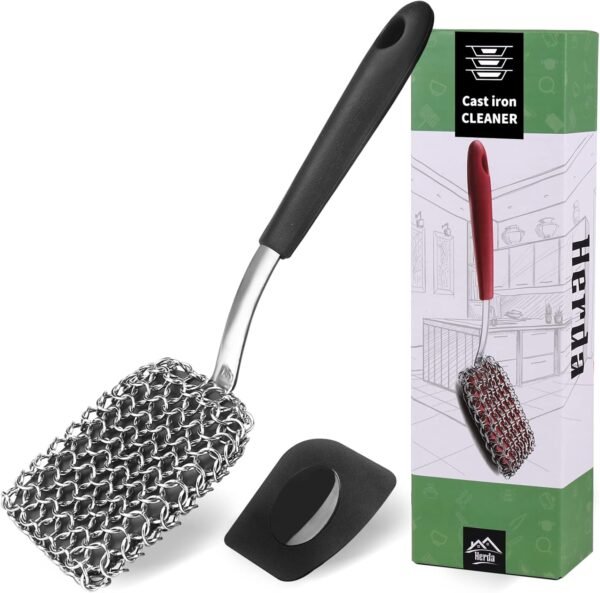 71k9Dg9zCL._AC_SL1500_ Herda Cast Iron Scrubber Brush Review Efficient Cleaning with Silicone Chainmail Scrubber