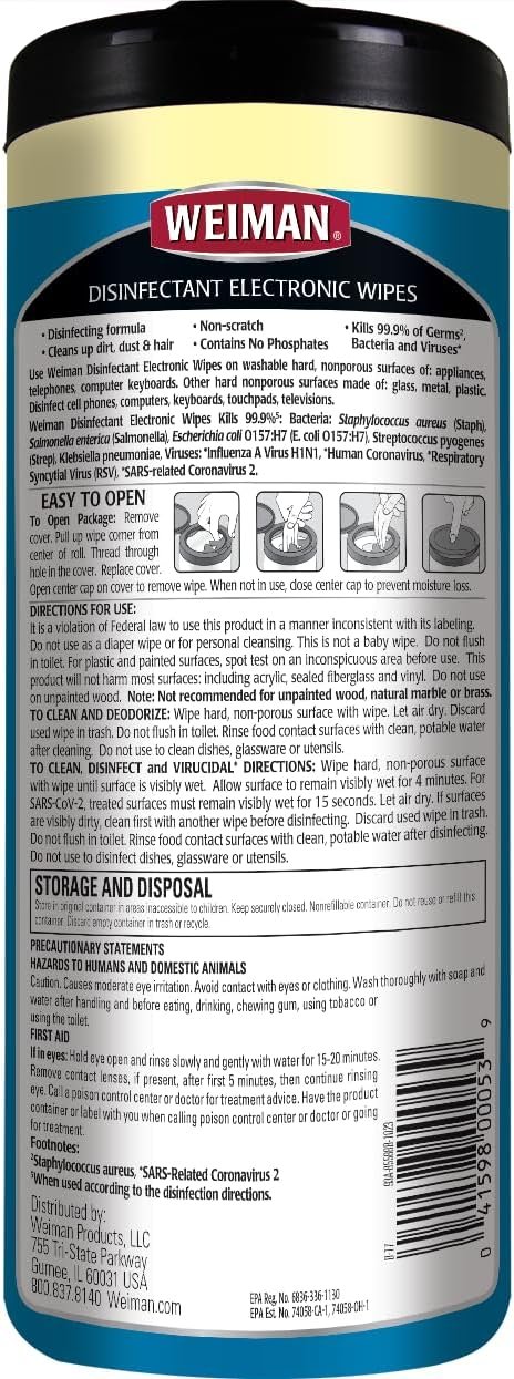 71xYDVIFYEL._AC_SL1245_ Weiman Electronic Screen Cleaner Wipes Review Best Streak Free Disinfecting Solution